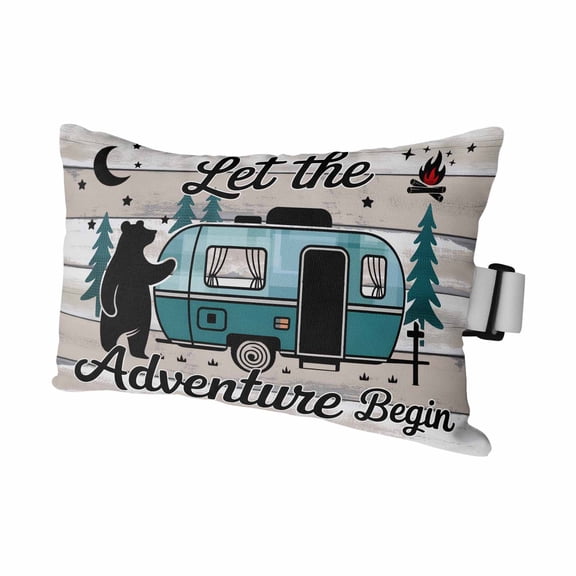 Farmhouse Bear Camper Van Tree Outdoor Pillow for Chaise Lounge Chair,Vintage Wood Grain Waterproof Headrest Lumbar Pillows with Insert&Elastic Strap for Patio Pool Garden Chairs Decor,1 Pack