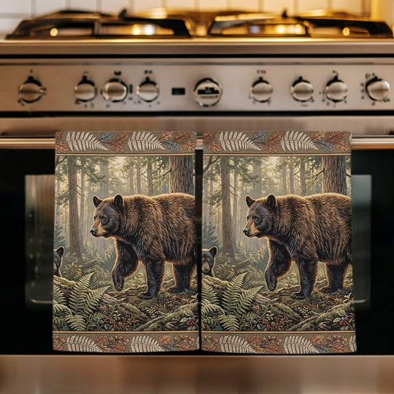 Farmhouse Bear Kitchen Towels Set of 1, Vintage Rustic Cabin Animals Nature Forest Absorbent Dish Towels for Kitchen, Microfiber Hand Towel, Quick Drying Tea Towel for Cleaning Decorative Dishcloths