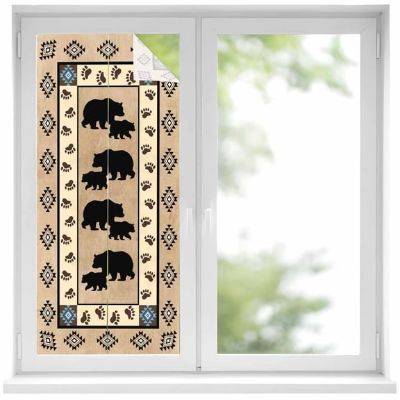 Farmhouse Bear Window Privacy Film, Country Vintage Animals Paw Print Brown Static Cling UV Sun Blocking Heat Control Window Tint, Non-Adhesive One Way Windows Privacy Cover 17.7''x39.3''