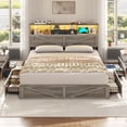 thumbnail image 1 of King Farmhouse Bed Frames With Storage Headboard Bookcase, Wooden Platform Bed with 4 Drawers, No Boxing Need, Vintage Gray, 1 of 8