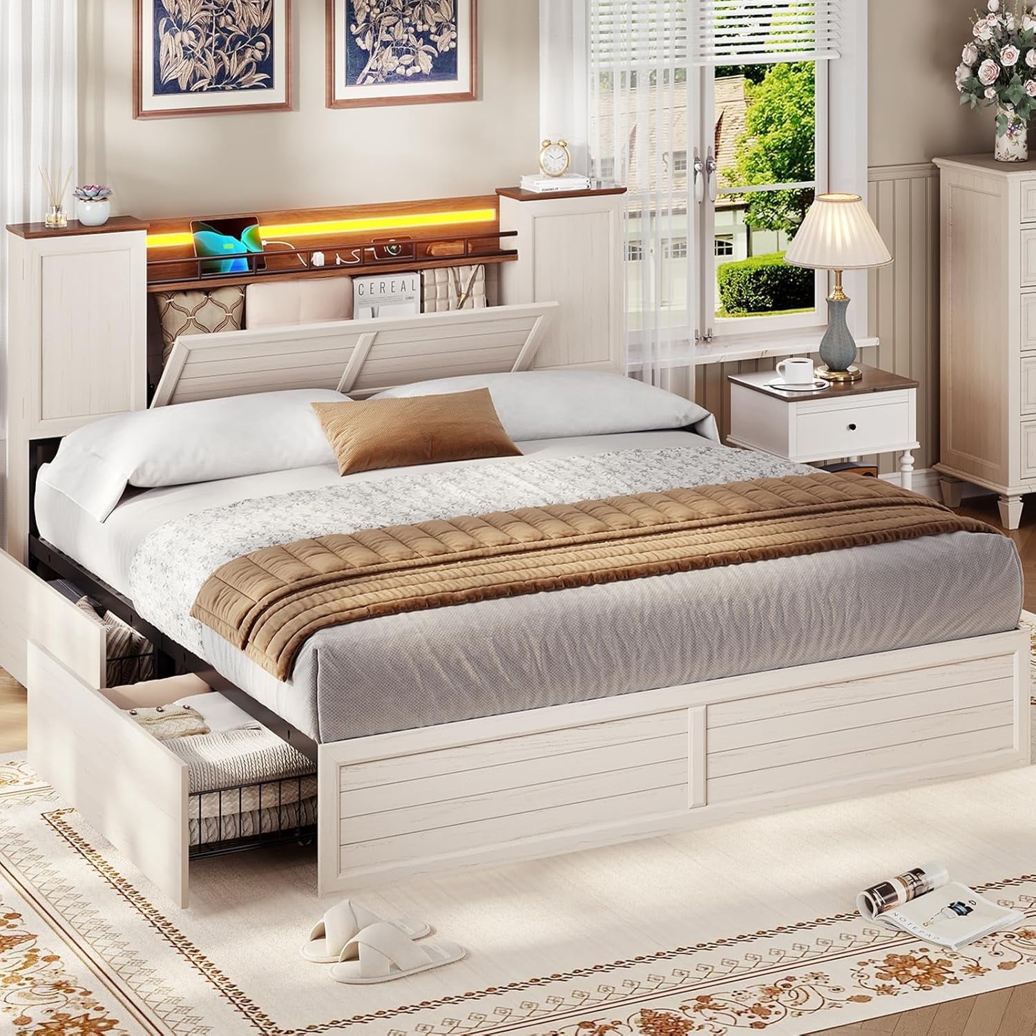 AOGLLATI Farmhouse Bed Frame King Size with Headboard and Double Barn ...