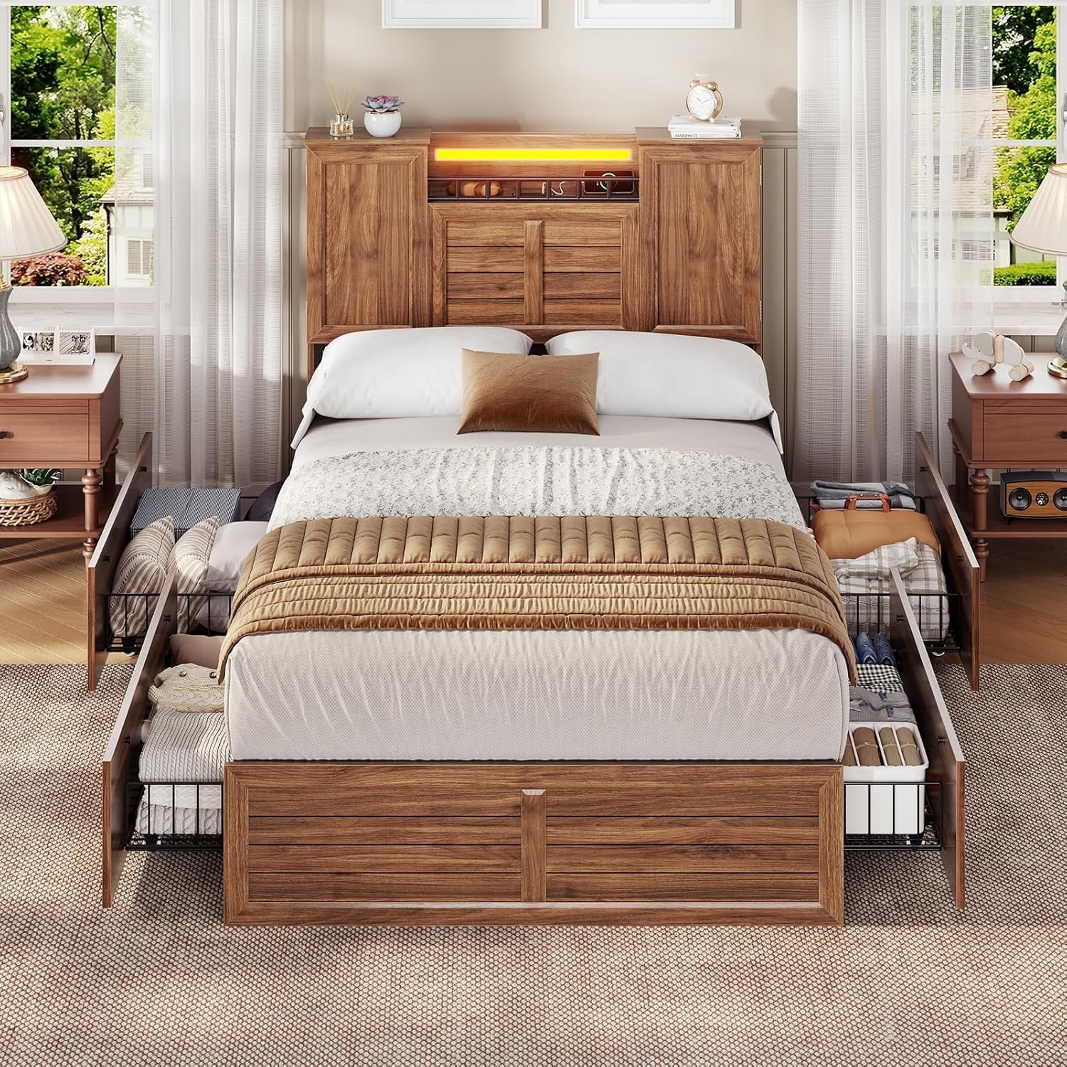 Farmhouse Bed Frame Twin Size with Headboard and Double Barn Door ...