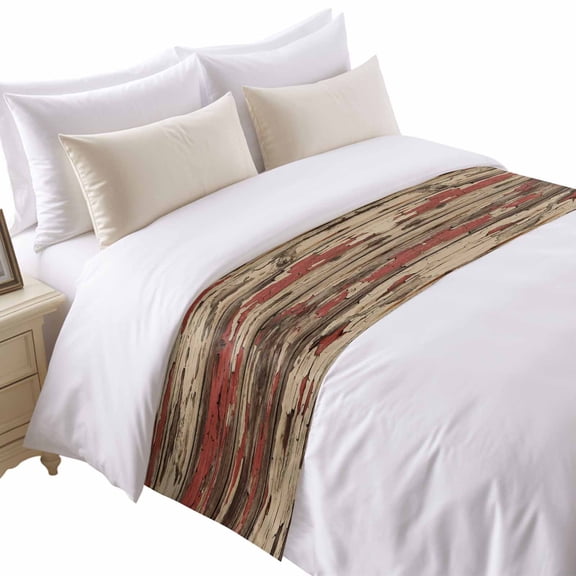 Farmhouse Bed Runner for Twin Size Bed, Country Rustic Shabby Chic Retro Wooden Texture Soft Bedding Scarf Bedding Protector Slipcover Sofa Throw for Bedroom Hotel Guesthouse