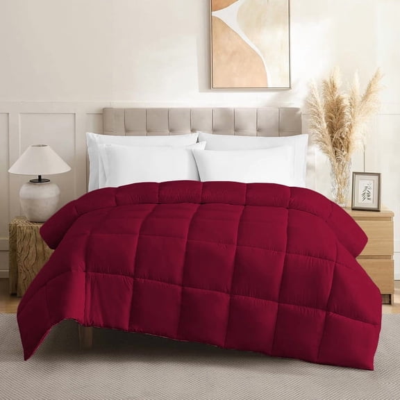 Farmhouse Bedding 100 % Pima Cotton 1 Pieces Comforter ( 1200 Thread Count ) - 500 GSM Solid Box Pattern Quilt - (Emperor 98" x 120", Burgundy)