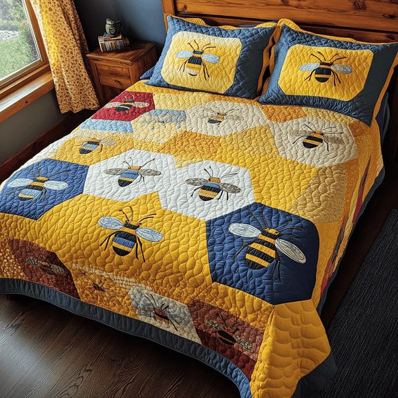 Farmhouse Bee 3-Piece Quilted Bedding Set