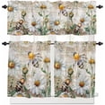 thumbnail image 1 of Farmhouse Bee Daisy Kitchen Curtains and Valances Set, Rod Pocket Curtains Tier Farmhouse Window Curtains 24 Inch Length, Summer Floral Rustic Brown Wooden 3 Piece Kitchen Curtains Set, 1 of 6