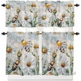 thumbnail image 1 of Farmhouse Bee Daisy Kitchen Curtains and Valances Set, Rod Pocket Curtains Tier Farmhouse Window Curtains 36 Inch Length, Summer Floral Rustic Blue Wooden 3 Piece Kitchen Curtains Set, 1 of 6