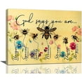 thumbnail image 1 of Farmhouse Bee Decor Wall Art Rustic Country God Says You Are Flower Pictures Wall Decor Canvas Painting Prints Artwork Home Decorations Framed for Bathroom Kitchen Bedroom Living Room 16"x12", 1 of 6
