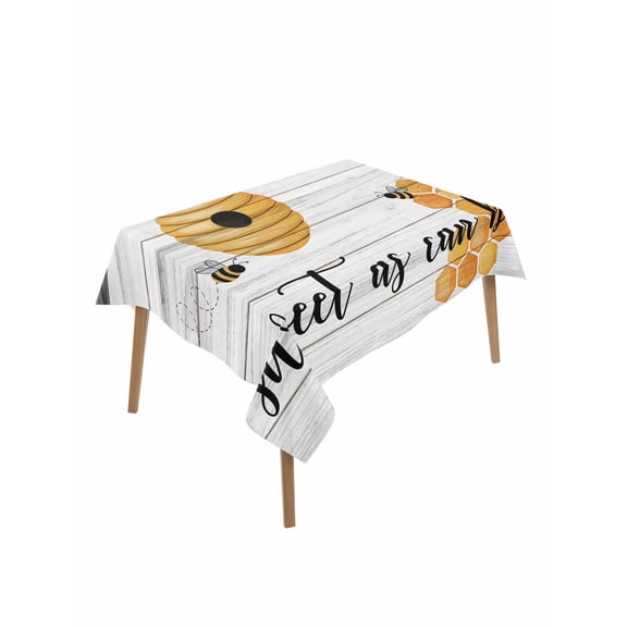 Farmhouse Bee Table Cloth, Waterproof Tablecloth for Rectangle Tables, Pastoral Country Bee Grey Wooden Reusable Washable Fabric Table Cover for Restaurant Kitchen Dining Tables 60"x102"