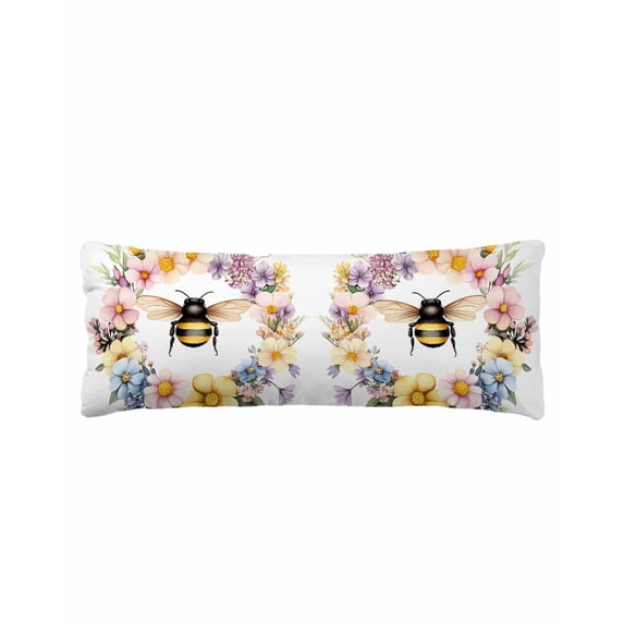 Farmhouse Bee Wreath Body Pillow Cover 20 x 60 Inch Decorative Pillow Cover Spring Watercolor Flowers Lumbar Pillowcase Seasonal Rectangle Cushion Case for Couch Sofa Bed Living Room