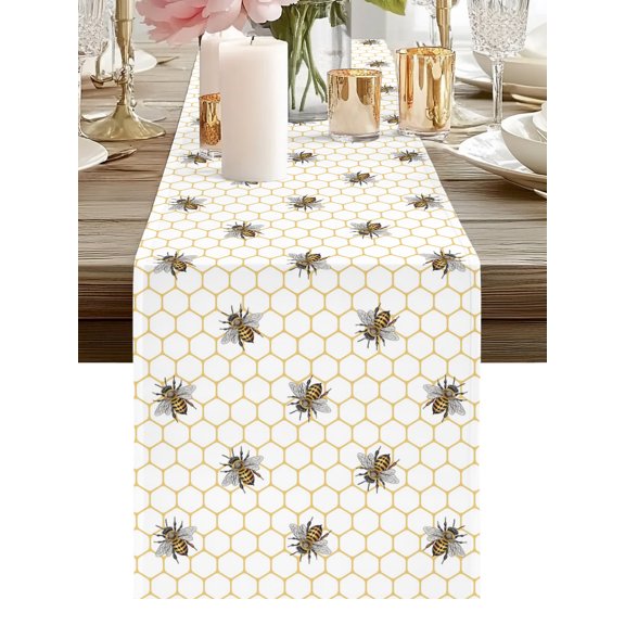 Farmhouse Bees Table Runners 48 Inches Long Countryside Beehive Honeybee Kitchen Dining Table Runner Dresser Scarves for Party Coffee Holiday Party Decor