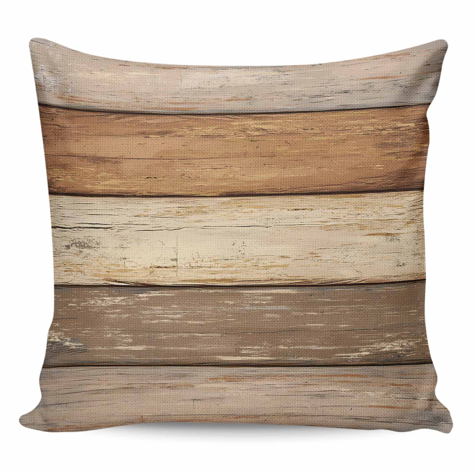Farmhouse Beige Brown Pillow Covers 16x16 Inch Decorative Throw Pillow Cover, Vintage Wooden Striped Sofa Pillowcases Accent Cushion Case Home Decor Bedroom Living Room