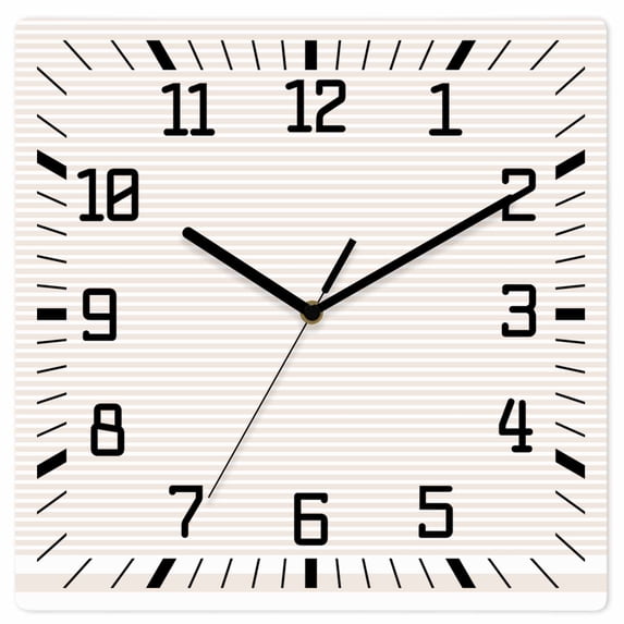 Farmhouse Beige White Striped Wooden Wall Clock Silent Non Ticking, Modern Stripes Square Wall Clocks Battery Operated, Decor Clock for Home Office, Living Room, Kitchen, 10 Inch
