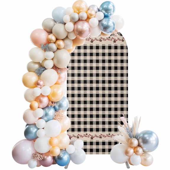 Farmhouse Berry Arch Backdrop Cover 4 FT Black Buffalo Plaid American Country Rustic Stretchy Elastic Arch Stand Covers Spandex Arched Background Birthday Wedding Party Decoration (No Stand)