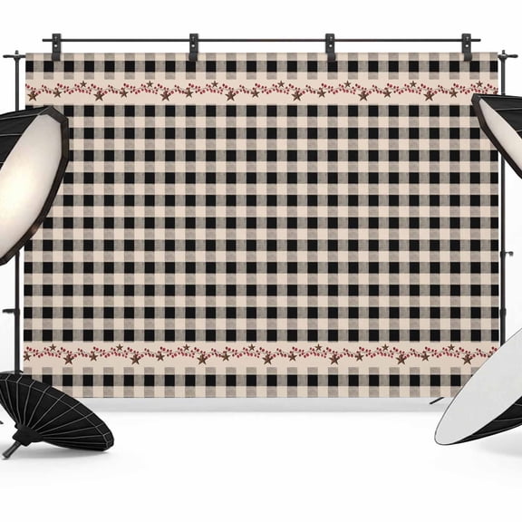 Farmhouse Berry Backdrop for Photography, Black Buffalo Plaid American Country Rustic Photo Backdrop Portrait Background Party Banner Photo Backgrounds for Studio Booth Props, 10x8ft