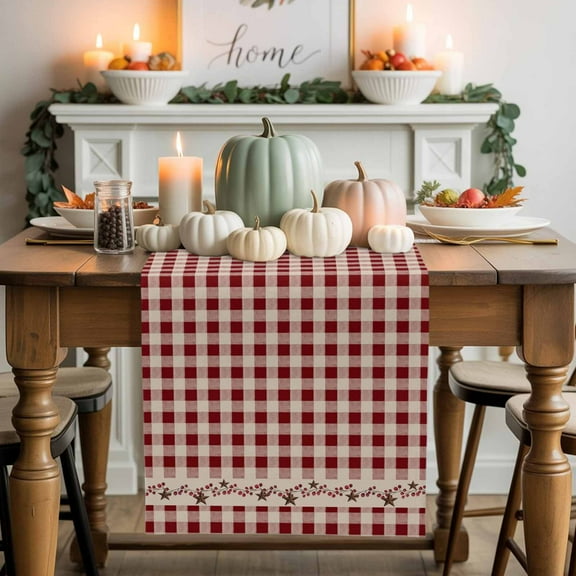 Farmhouse Berry Cotton Linen Table Runner, Washable Table Runners for Kitchen, Dining Room, Holiday, Home Party Table Decor, 13x48 Inches