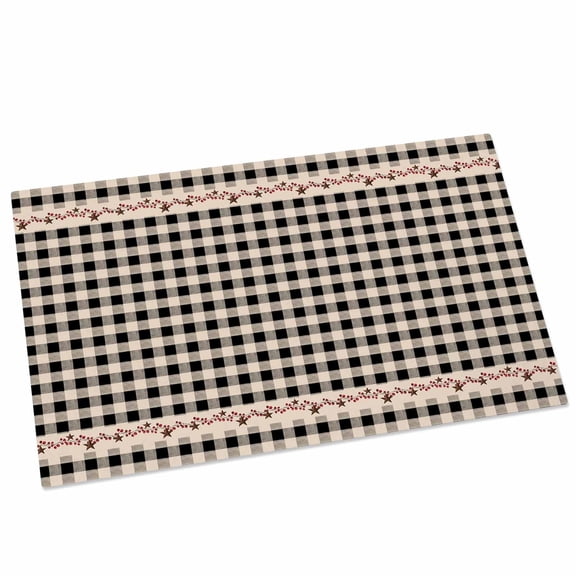 Farmhouse Berry Door Mat 16x24 Inch Black Buffalo Plaid American Country Rustic Entryway Rug with Non-Slip Rubber, Front Door Rug Indoor Floor Mats for Living Room Bathroom Bedroom Home Office