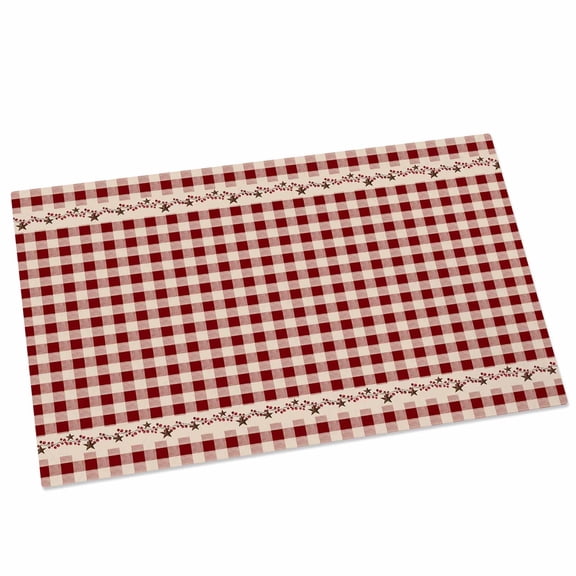 Farmhouse Berry Door Mat 16x24 Inch Red Buffalo Plaid American Country Rustic Entryway Rug with Non-Slip Rubber, Front Door Rug Indoor Floor Mats for Living Room Bathroom Bedroom Home Office