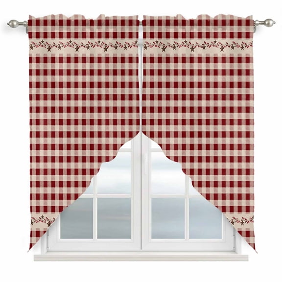 Farmhouse Berry Swag Valances for Windows 2 Pack Red Buffalo Plaid American Country Rustic Swag Kitchen Curtains 36 Inches Long Rod Pocket Short Window Treatment for Kitchen Bathroom 36"x36"
