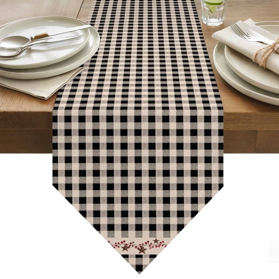 Farmhouse Berry Table Runner 36 Inches Long Black Buffalo Plaid American Country Rustic Table Runners for Dining Room Tabletop Dresser Scarf Home Party Banquet Wedding Holiday Decoration