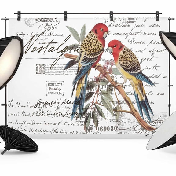 Farmhouse Birds Backdrop for Photoshoot,Photography Photo Studio Background Wall Backdrop,Country Envelope Postmark Botancial Back Drop Banner Panel for Portraits Wedding Party Live Streaming 7x5Ft
