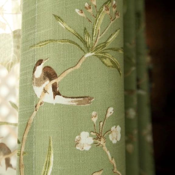 Farmhouse Birds Curtains 84 Inches Long Grommet Half Light Blocking Green Tree Pattern for Patio Door Vintage Floral Print Window Drapes Sliding Glass Home Decor 1 Panel W55 X L84 Inch