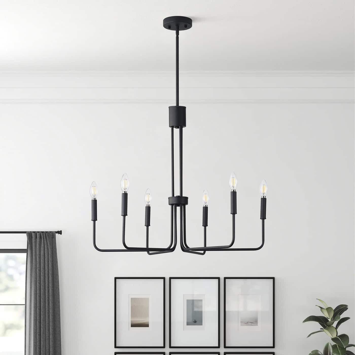 Black Iron 6-Light Candle Chandelier for Dining Room
