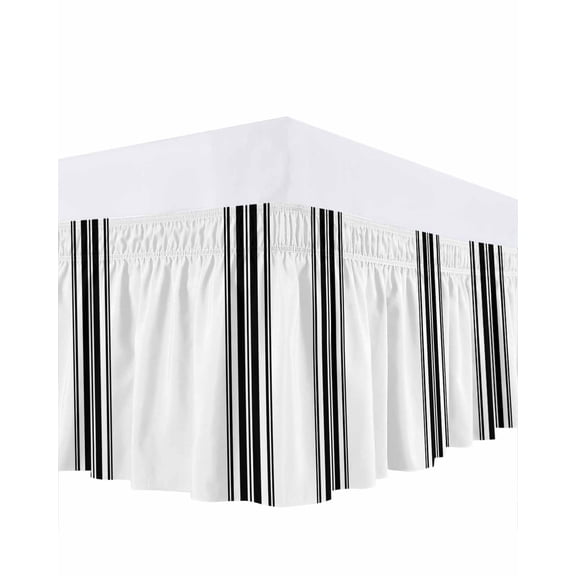 Farmhouse Black Bed Skirt Queen Size 18&nbsp;Inch Drop, White Stripes Decoration Wrap Around Dust Ruffle Bedskirts, Wrinkle & Fade Resistant Easy Fit Bedskirt with Adjustable Elastic