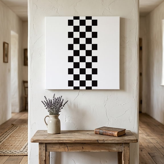 Farmhouse Black Canvas Wall Art for Living Room Bedroom Bathroom, White Square Buffalo Plaid Canvas Art Wall Decor, Artwork for Walls Home Office Decor, 8"x8"