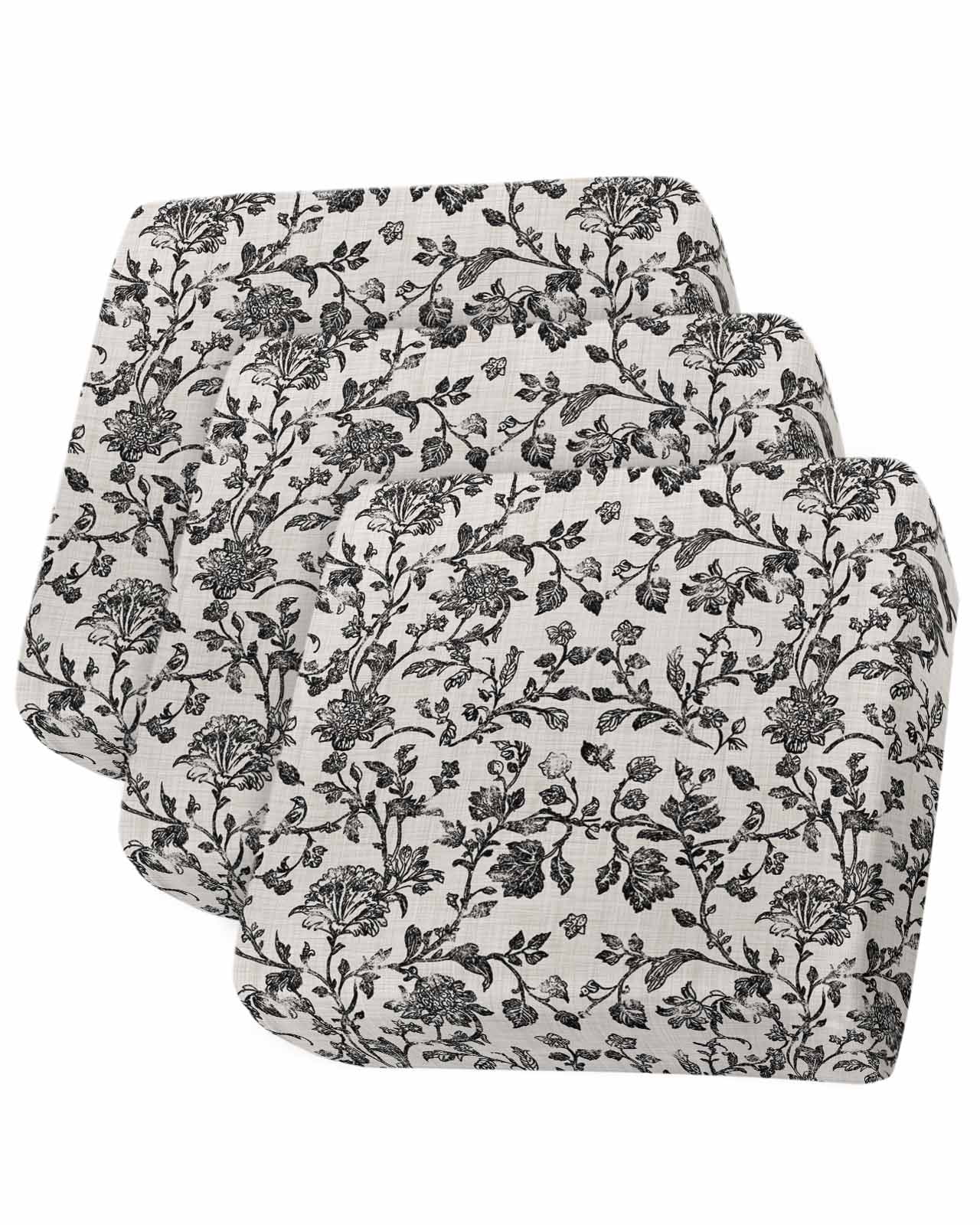 Farmhouse Black Couch Cushion Covers Stretch, Washable Sofa Seat Covers Individual Seat Cushion Sofa Slipcovers Vintage Flower Leaf Botanical Plant Couch Cover Furniture Protector S-3PCS