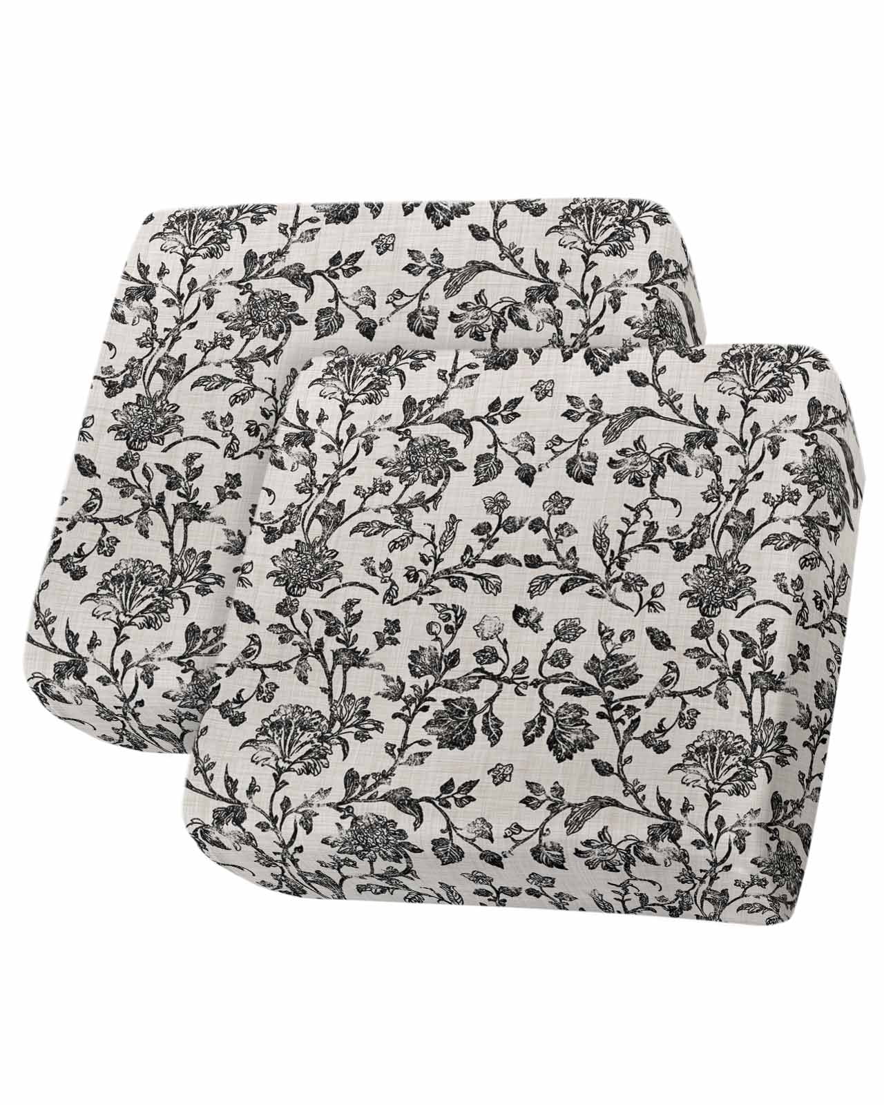 Farmhouse Black Couch Cushion Covers Stretch, Washable Sofa Seat Covers Individual Seat Cushion Sofa Slipcovers Vintage Flower Leaf Botanical Plant Couch Cover Furniture Protector S-2PCS