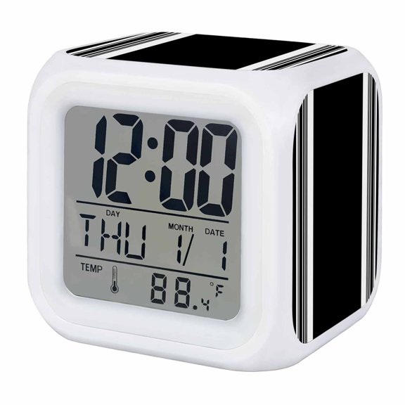 Farmhouse Black Digital Alarm Clock for Bedrooms, Smart LED Alarm Clock with 7 Color Changing Night Light, Aesthetic Modern Line Striped Silent Wake Up Clocks for Sleep Study Cooking 3.2"x3.2"