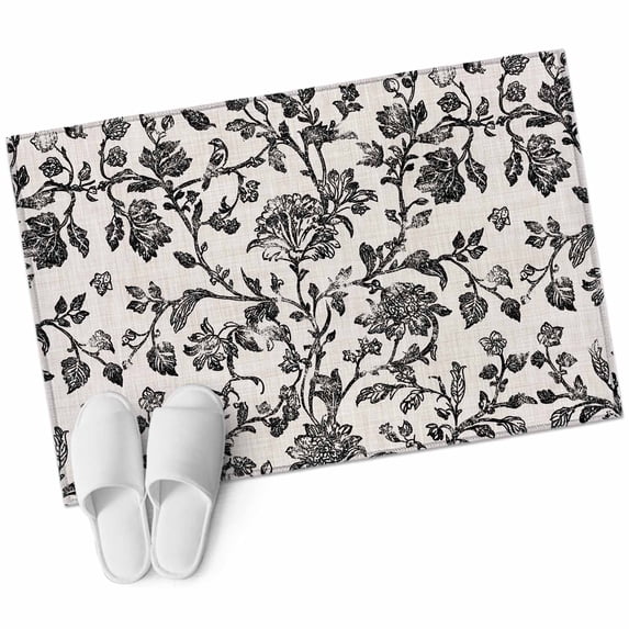 Farmhouse Black Entryway Rug 2x3 Area Rug Washable Indoor Doormat Small Bathroom Rugs Non-Slip Low Pile Accent Throw Rugs Vintage Flower Leaf Botanical Plant Floor Carpet for Kitchen Bedroom Entrance