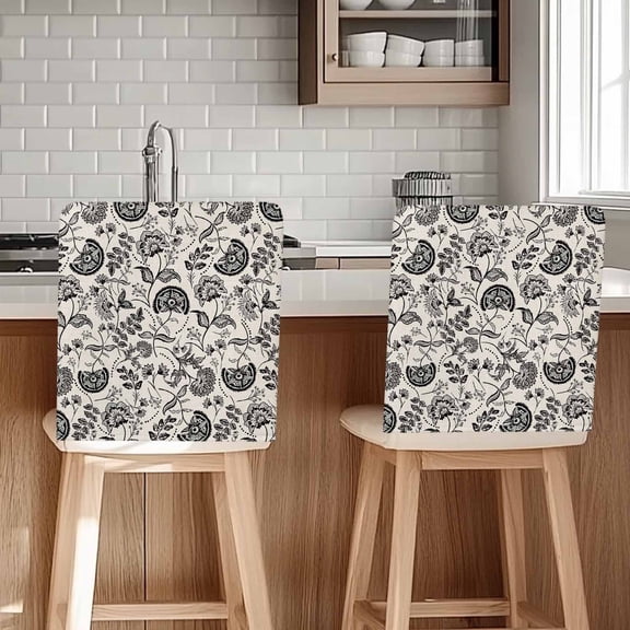Farmhouse Black Floral Chair Covers Set of 6 Linen Boho Flower Rustic Country Chair Back Covers Stretch Removable Washable Chairs Slipcovers Chair Protector for Dining Room Kitchen Party Decor