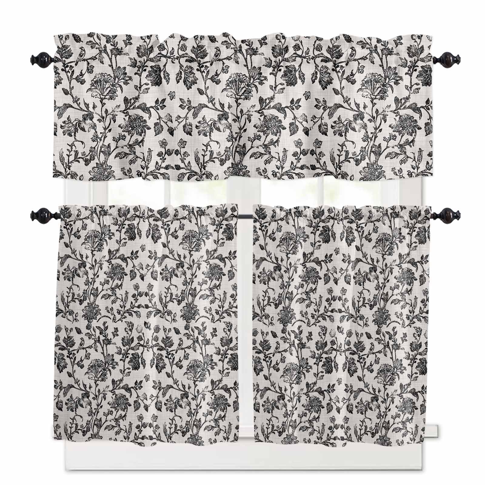 Farmhouse Black Kitchen Curtains Set for Windows 3 Pieces,36 Inch ...