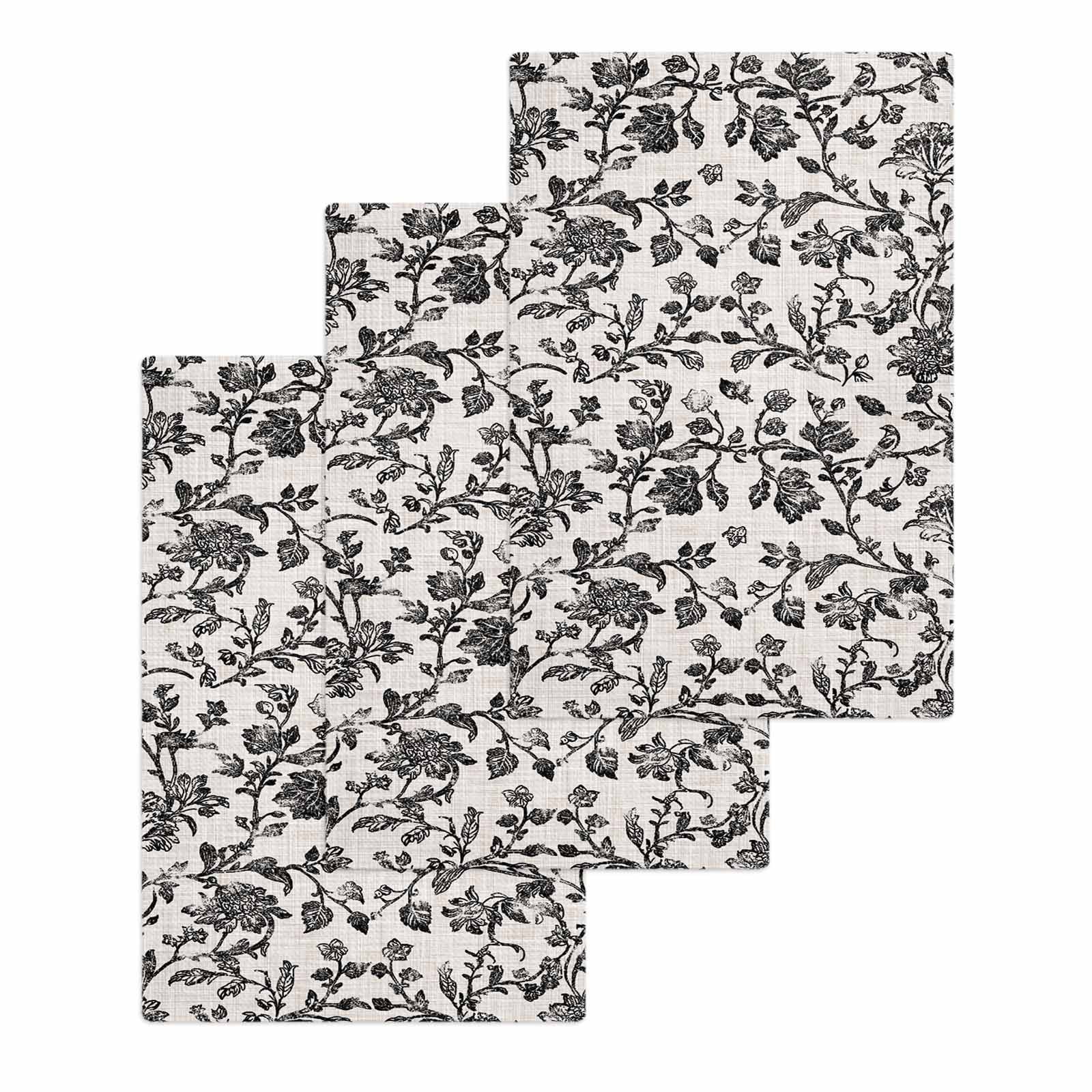 Farmhouse Black Kitchen Dish Towels for Drying Dishes Set of 3, Vintage Flower Leaf Botanical Plant Waffle Weave Microfiber Hand Tea Bathroom Towels Quick Dry & Absorbent Towel 15.7x23.6
