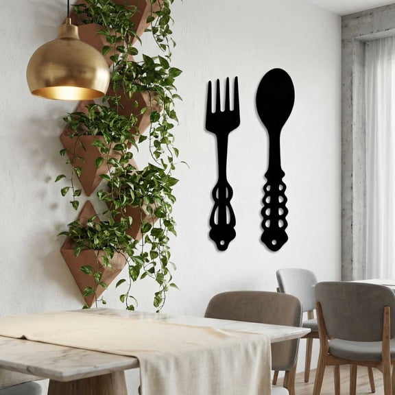 Farmhouse Black Metal Fork Spoon Wall Decor - 2PCS Vintage Kitchen Signs | Home Dining Room Living Room Decor