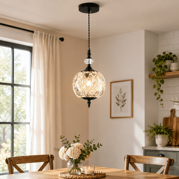 Farmhouse Black Pendant Light, 8.2in Diameter, Adjustable Hanging ...