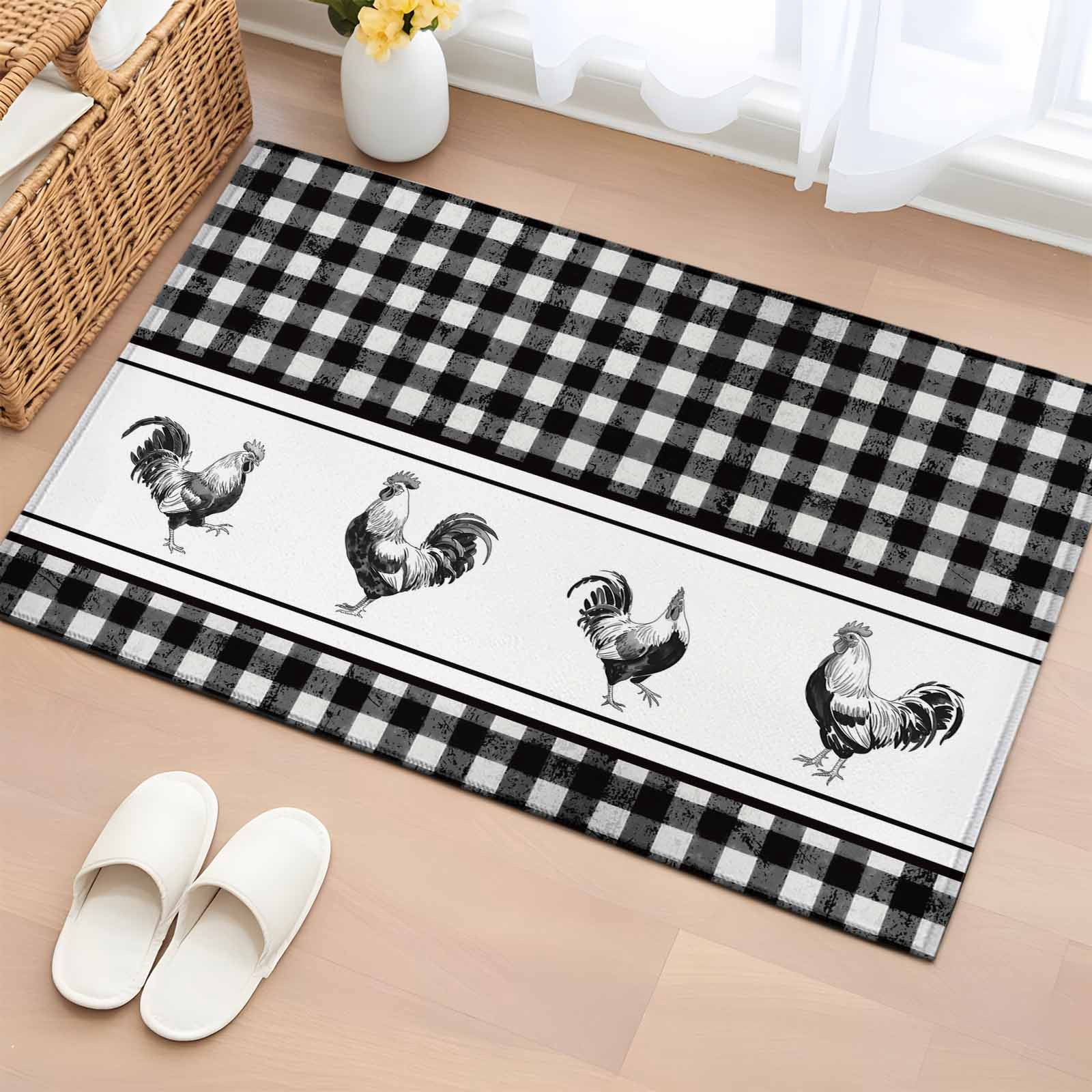 Farmhouse Black Plaid Entryway Rug 2'x3' Non Slip Front Door Mats ...
