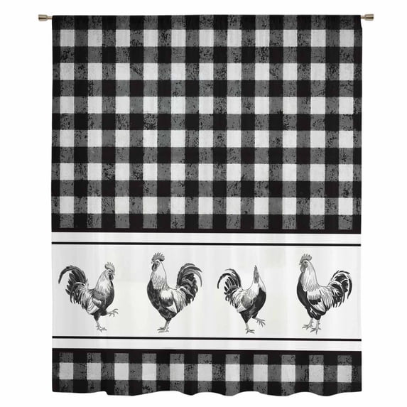 Farmhouse Black Plaid Sheer Curtains 63 Inches Long, Vintage Country Cock Checkered Light Filering Curtains, Breathable Simi Curtain Privacy Drapes for Living Room Bedroom Window Treatment