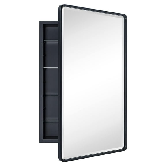 TEHOME Farmhouse Black Recessed Rectangle Bathroom Medicine Cabinet with Beveled Vanity Mirror for Wall