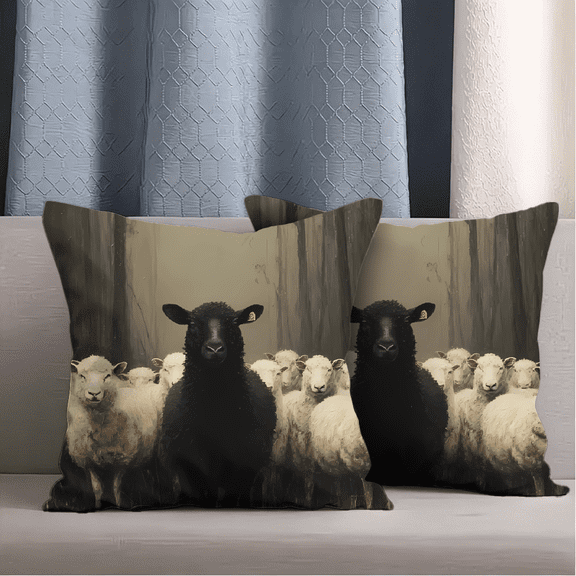 Farmhouse Black Sheep Plush Throw Pillow, Vintage Cottage Style Easter Animal Decorative Cushion, Soft Short Fleece Rustic Farm Accent Pillow for Living Room, Bedroom, Sofa, and Home Decor