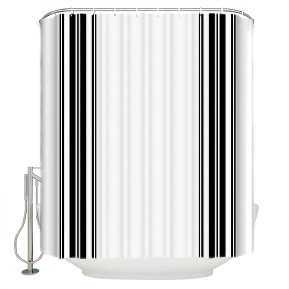 Farmhouse Black Shower Curtain, 48" x 72", White Stripes Decoration Waterproof Bathroom Curtain Washable Shower Curtain Set with 12 Hooks