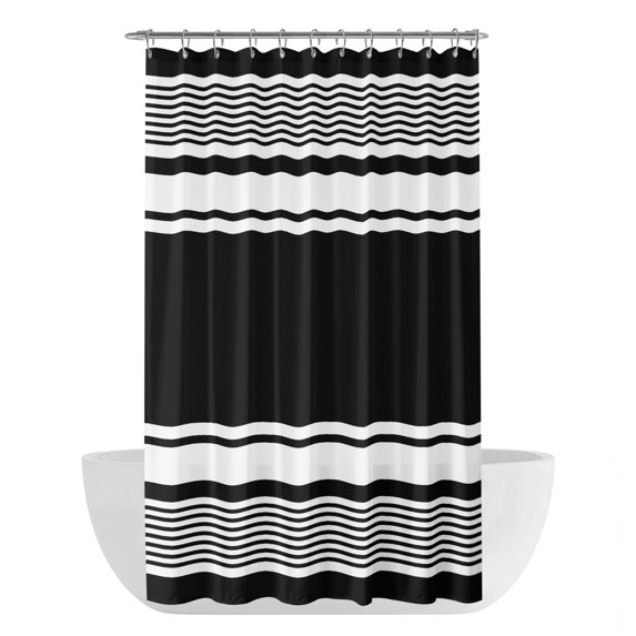 Farmhouse Black Shower Curtain - Water Repellent Fabric Shower Curtains Washable, Farmhouse Black Line Striped Decorative Polyester Cloth Bathroom Curtains Modern Bath Decor 36"x72"