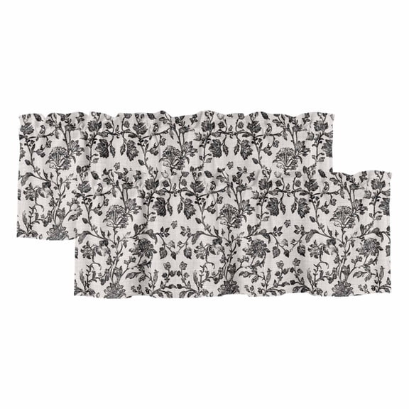 Farmhouse Black Valances for Windows, Vintage Flower Leaf Botanical Plant Light Filtering Kitchen Curtains, Rod Pocket Window Valance Curtains for Living Room Bedroom, 42" W x 18" L, 2 Panels