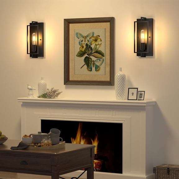 Farmhouse Black Wall Sconces, Vintage Wall Sconces Lighting Set of 2, Indoor Rustic Hardwired Wall Decor for Living Room Bedroom Hallway