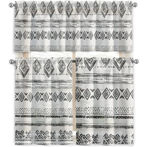 Farmhouse Black and White Kitchen Curtains 36 Inch Length,Durable Boho Kitchen Curtains 3 Piece Set, Vibrant Colors Seasonal Kitchens Window Curtain Over Sink for Kitchens Decor Blackout