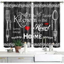 Farmhouse Black White Kitchen Curtains Short Small Rustic Country Fork and Spoon Wood Board Retro Vintage Window Curtains Funny Quotes Bedroom Window Drapes Treatment Tier Curtains 26x36 Inch