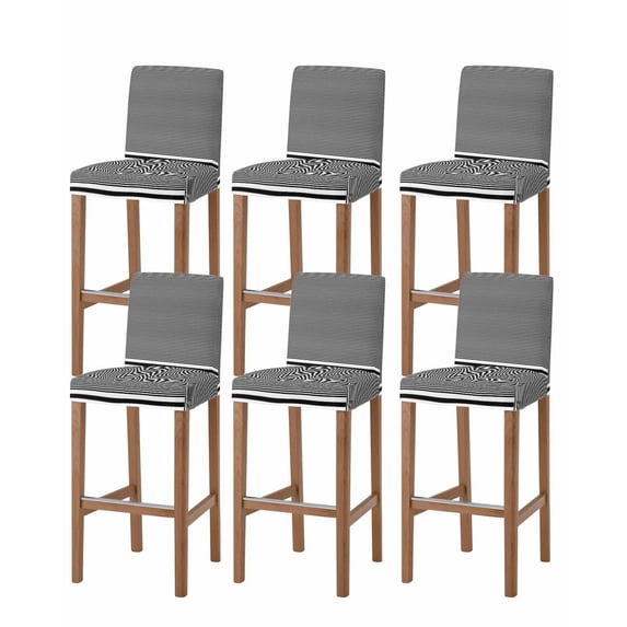 Farmhouse Black White Striped Bar Stool Covers Set of 6, Modern Stripes Stretch Washable Bar Chair Covers with Backs, Removable Pub Counter Height Chair Cover for Kitchen Dining Room Cafe