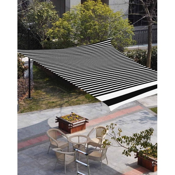 Farmhouse Black White Striped Sun Shade Sail 8'x10' Rectangle Outdoor Shade Canopy, Modern Stripes Porch Shades Outdoor Sun Blocking Screen, Sunshade Cloth Covers for Patio/Deck/Garden